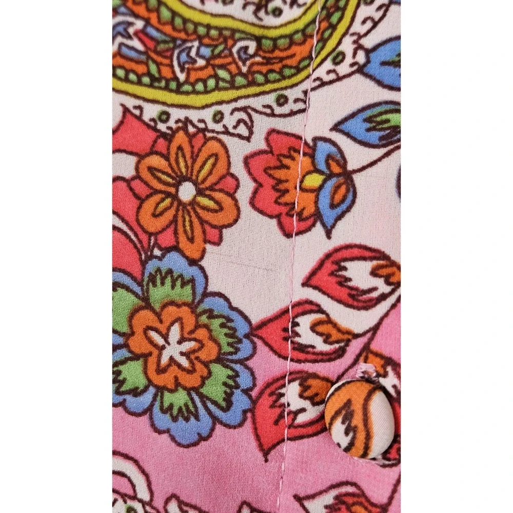 Harlow & Rose Pink Paisley Print Long-sleeve Midi Dress Size Medium Missing Belt - Picture 16 of 16